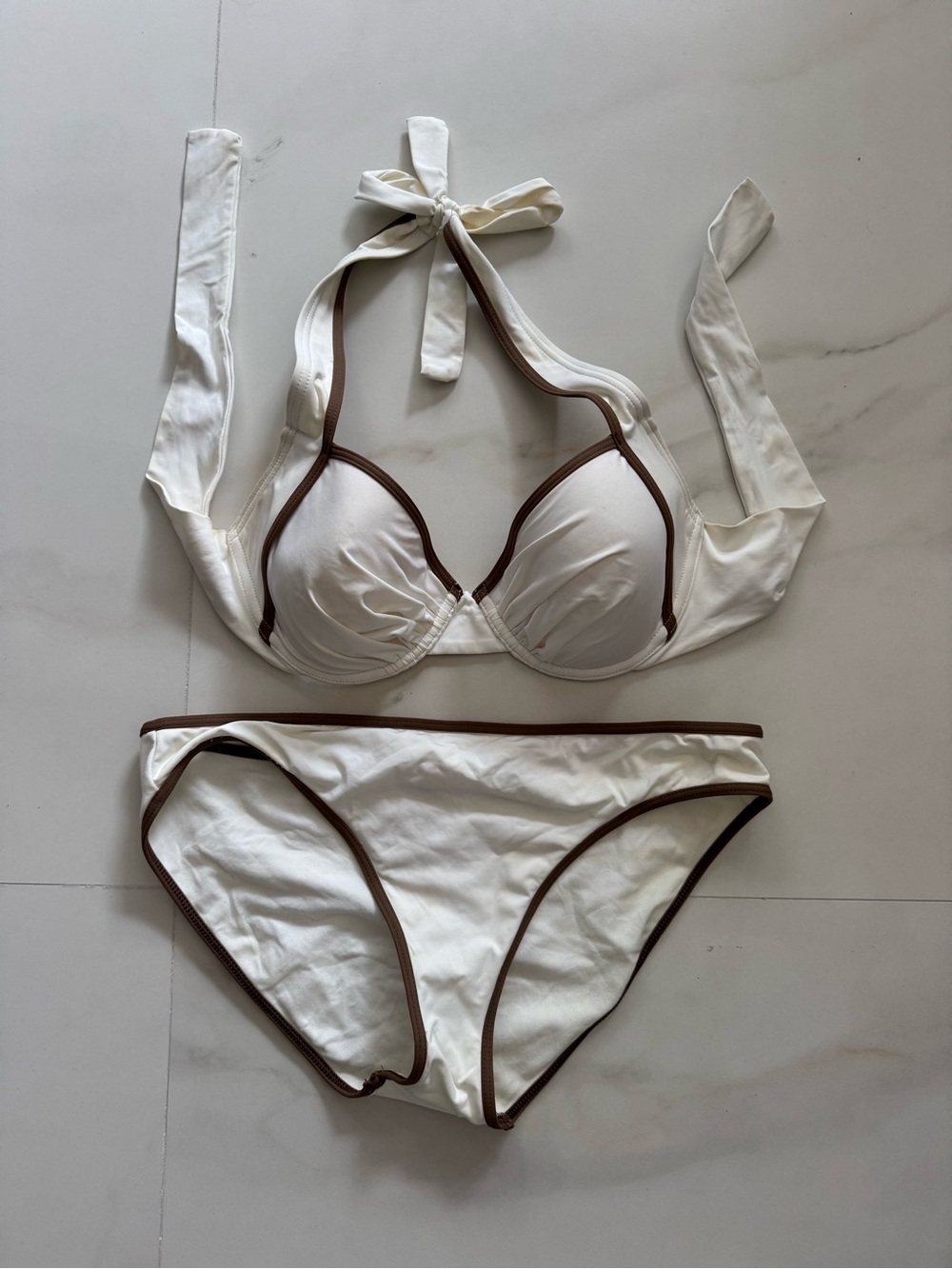 Tommy Bahama Cream Bikini with Brown Trim Halter Top